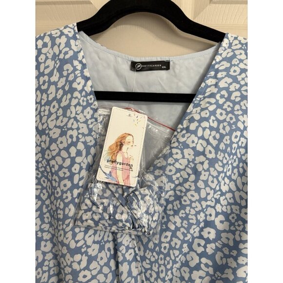 Pretty Garden XXL Dress Boho Blue Floral With Belt NWT - Picture 2 of 4